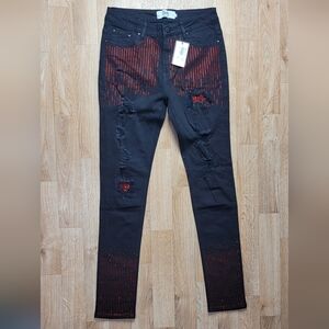 DNA Premium Wear Black Distressed/Destroyed Rhinestones Denim Jeans..Size:32